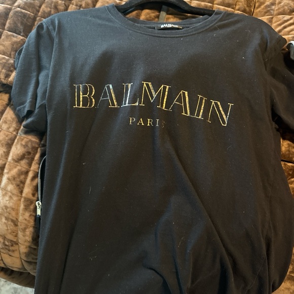 Balmain Tops - Balmain Black Tee with Gold Logo Print
